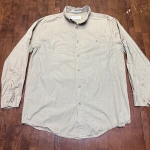 Orvis Shooting Shirt Mens‎ M Long Sleeve Cotton Tan Khaki Quilted Shoulder Hunt